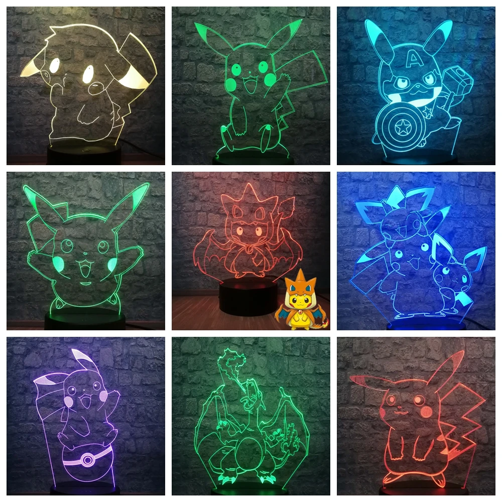 

Cartoon Anime Pocket Monster Pikachu 3D LED Night Light USB Table Lamp Bedside Mood Light Decor Top for kids gift Free Shipping