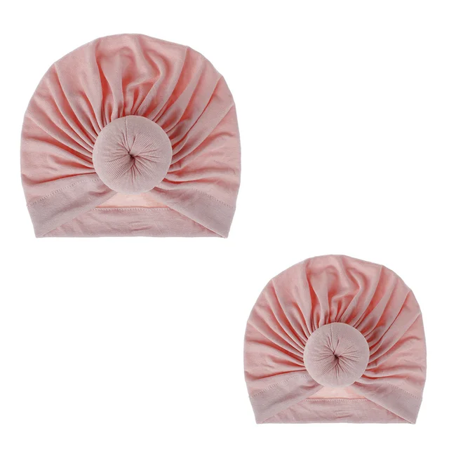 Fashion Mommy and Baby Cotton Round Ball Flower Hat Women Caps Girls Newborn Turban Knot Kids Adult Headwear Hair Accessories 2pcsmom and baby