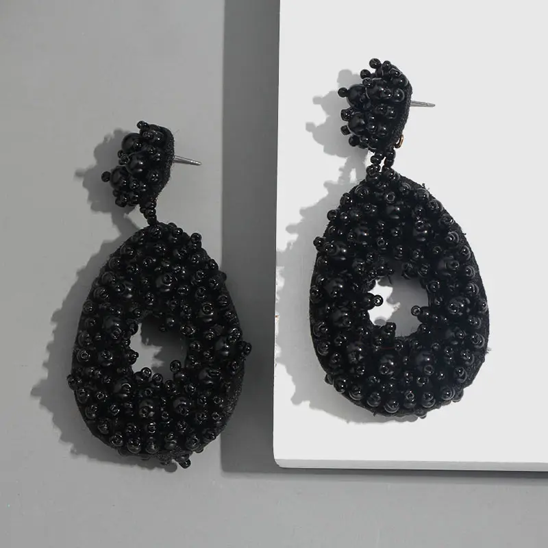 Модные женские серьги-капли с черными кристаллами, геометрические круглые серьги в виде цветов из смолы, ювелирные изделия, подарки - Окраска металла: 67BK