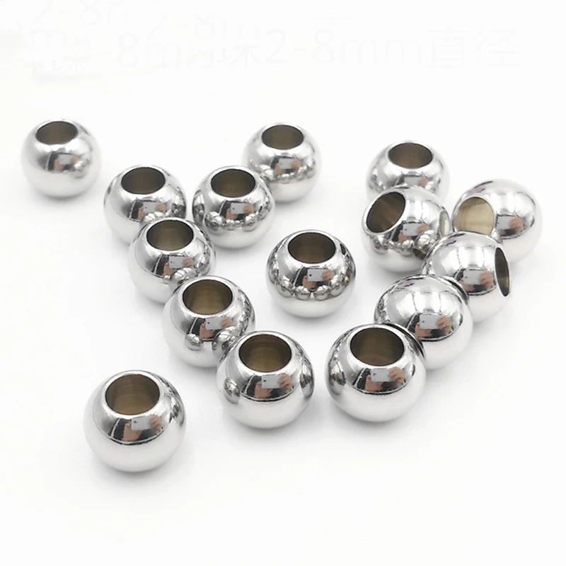 

50pcs/lot Stainless Steel Round Ball Beads 2 3 4 5 6 8mm big Hole European Spacer Charm Beads for Bracelet DIY Jewelry Making