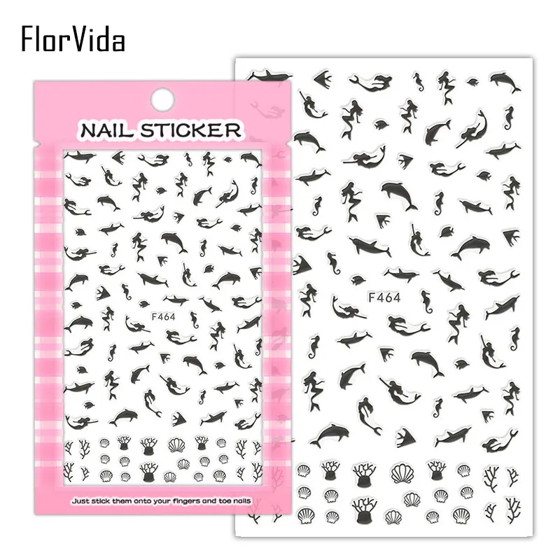 FlorVida F214-220 3D слайдер для ногтей золотые черные наклейки Переводные картинки с бабочками клейкий дизайн для маникюра Советы украшения для ногтей