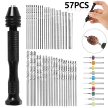 Mini mini perceuse à main en aluminium, foret hélicoïdal, foret hélicoïdal, travail du bois, outils rotatifs, perceuse à main, travail du bois pour bricolage de bijoux, 57 pièces