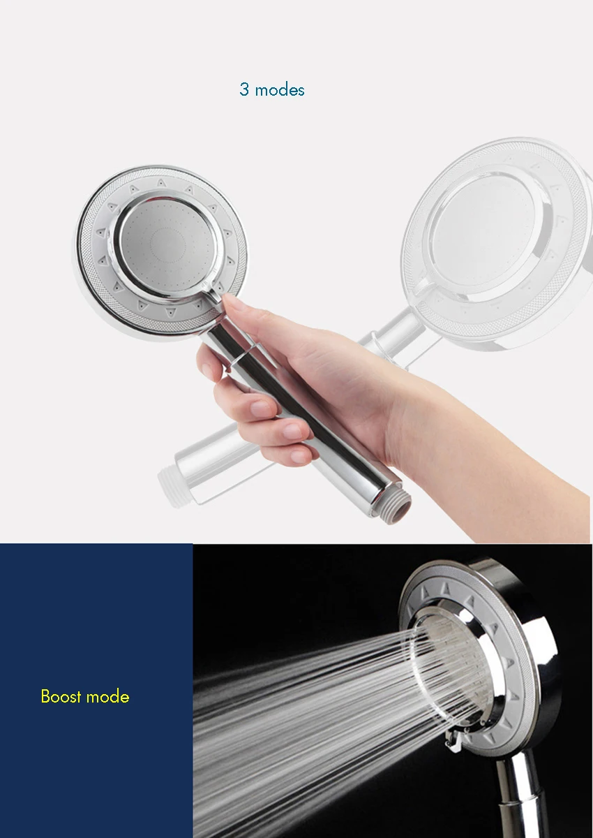 Handheld Shower Head High Pressure 3 Spray Settings Massage Spa Detachable Hand Held Showerhead Bathroom Shower Rainfall Head