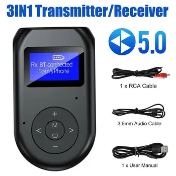 

5.0 Bluetooth Transmitter Receiver Adapter LED Screen Wireless Audio for 3 in1 TV Computer Projection Car 3.5mm AUX Music Sender