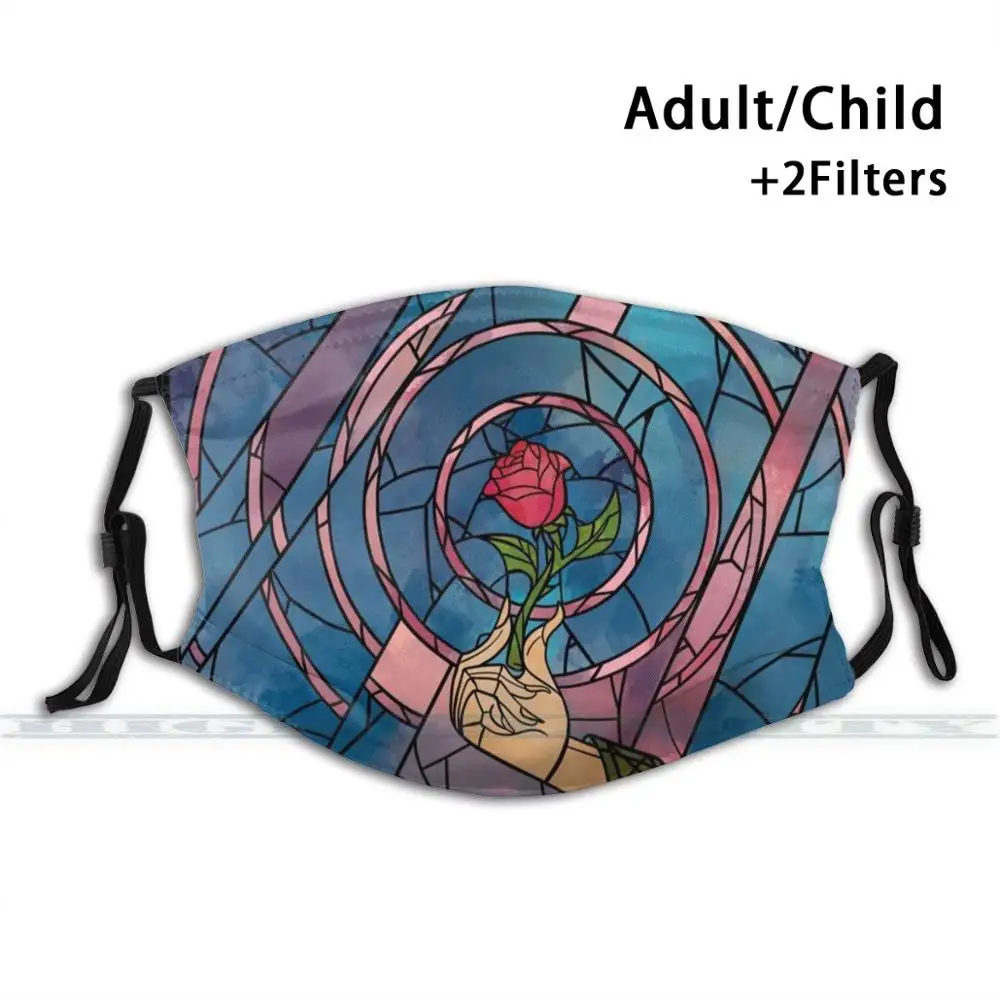 Enchanted Stained Glass Rose Print Reusable Mouth Mask Washable Filter Anti Dust Face Beauty Beast |