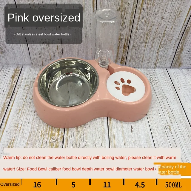 Double Pet Bowls Dog Cat Puppy Bowls Food Water Feeder Stainless Steel Pet Drinking Dish Feeding Supplies Small Dog Accessories Pink Oversize
