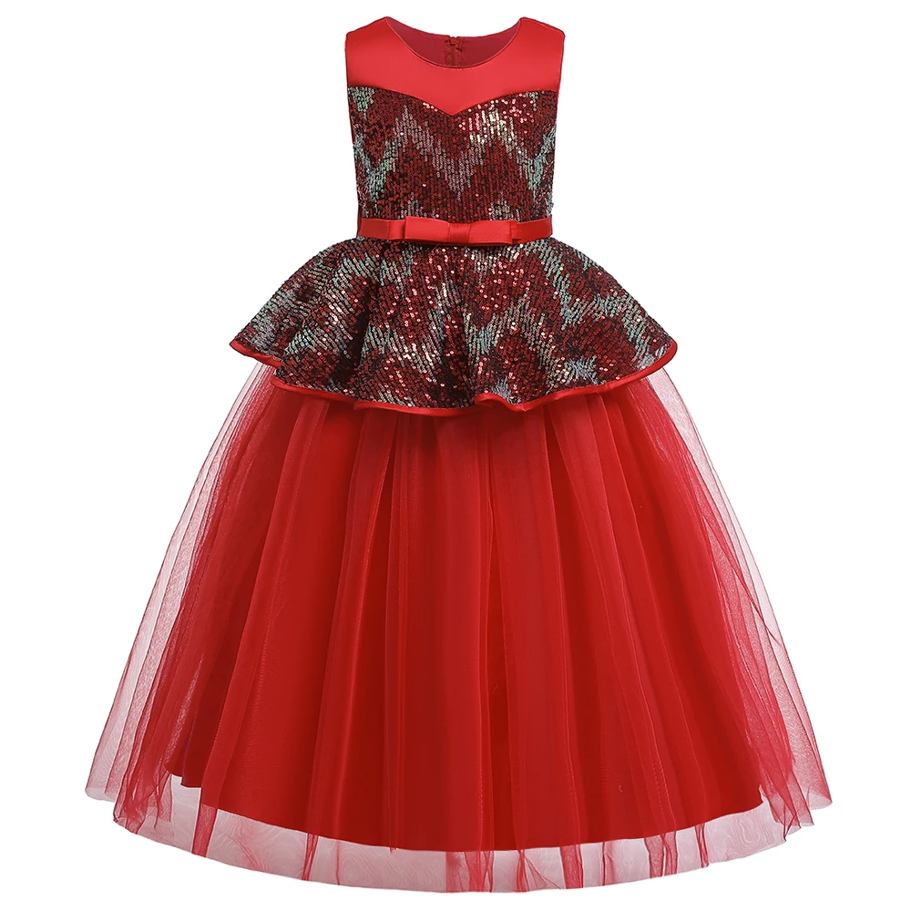 Расшитое блестками Кружевное платье-пачка для девочек на свадьбу элегантное праздничное платье для девочек вечернее платье принцессы на день рождения 8 12 лет - Цвет: red