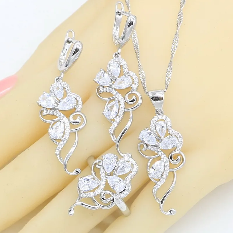 Персонализированные 925 Серебряные Ювелирные наборы для женщин Белый полудрагоценный браслет с камнями ожерелье кулон серьги кольцо подарок на день рождения