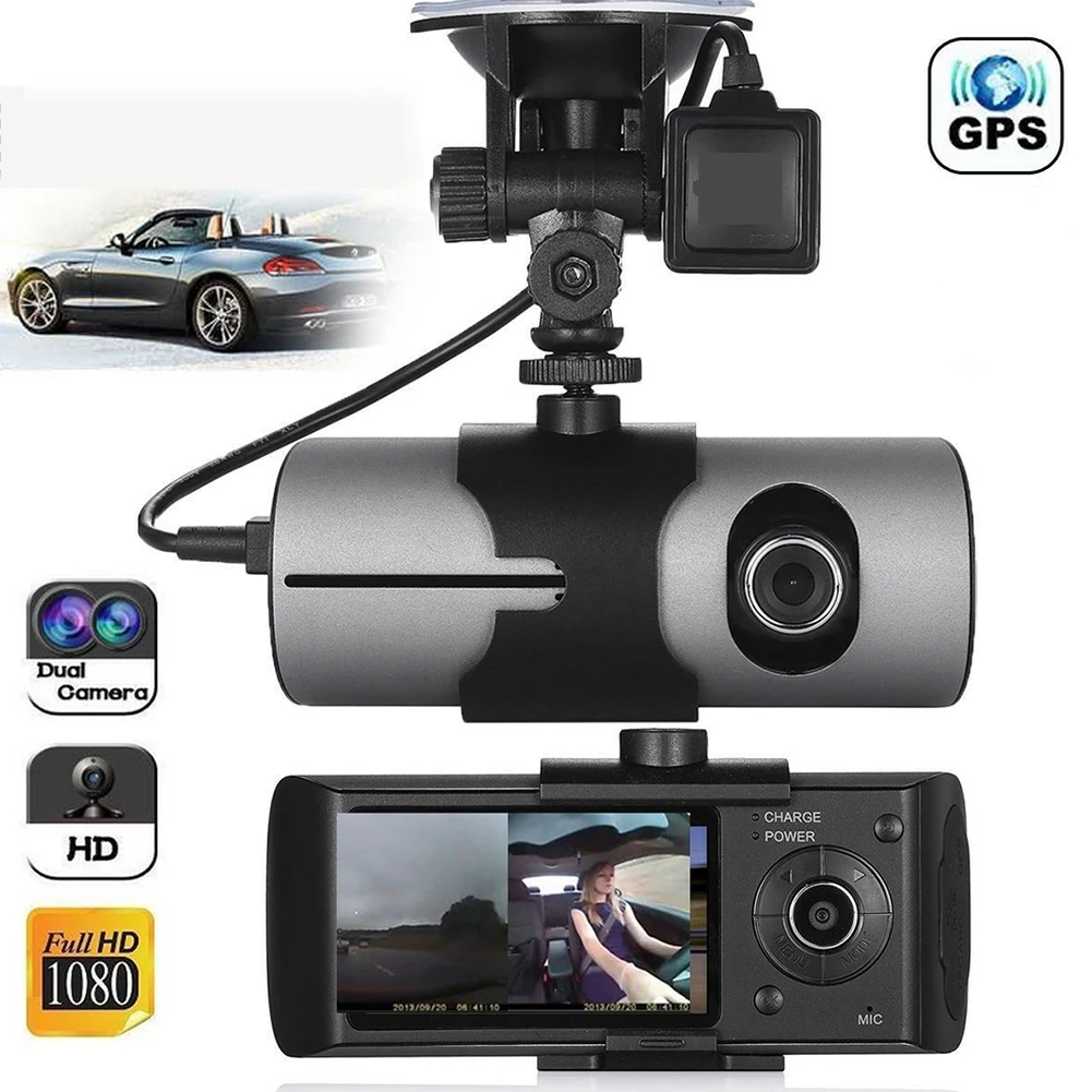 2,7 дюймовая панель G Сенсор вождения Регистраторы Dash Cam Двойной объектив gps Широкий формат автомобиль установлен следов Высокое разрешение обнаружения движения монитор