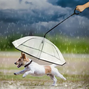 

Durable Dog Umbrella Transparent Pet Cat Knirps Adjustable C-shaped Rainy Walking Leash Unbrealla For Little Medium Pet Dog