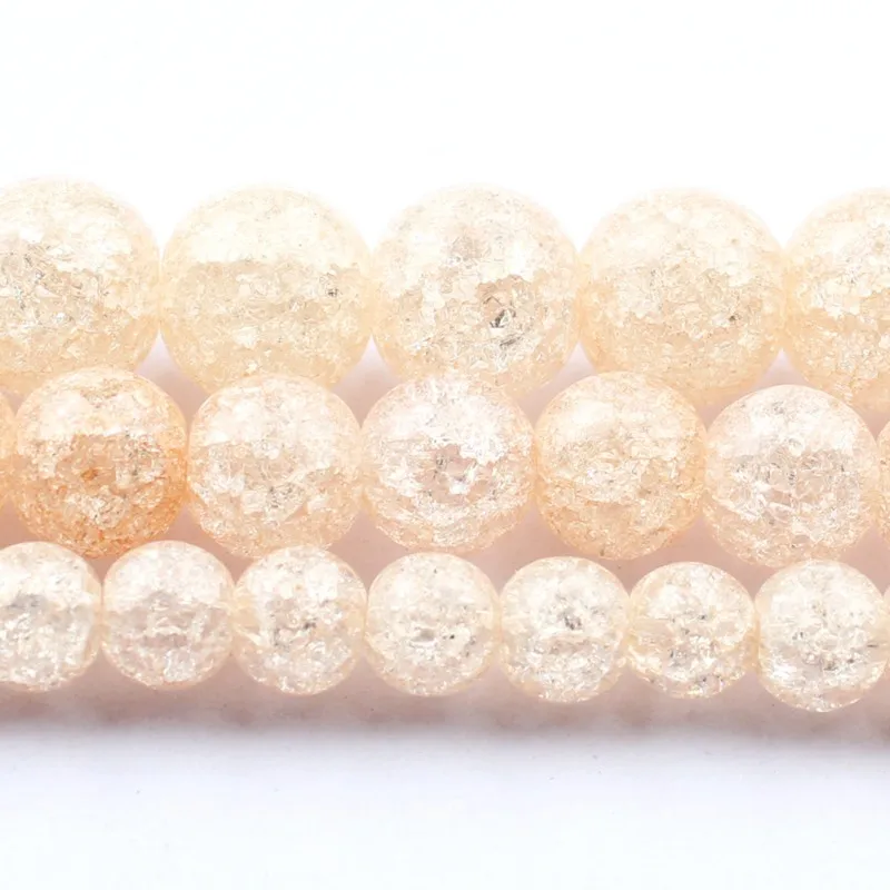 

6/8/10mm Natural Champagne Cracked Quartzs Crystal Stone Beads Round Loose Beads For Jewellery Making Diy Bracelet 15''