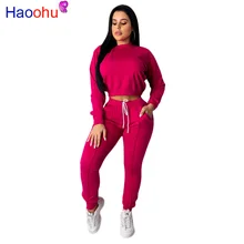 

HAOOHU Casual Tracksuit Women Matching Sets Long Sleeve Top+Lace Up Pocket Pants Sweat Suits Fall 2019 Clothing 2 Piece Outfits