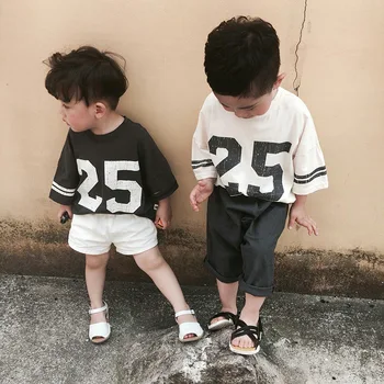 

2020 Children's New Summer Clothing Boys Cotton Knitted Digital Printed Drop Shoulder Short Sleeve No. 25 Casual Sports T-shirt