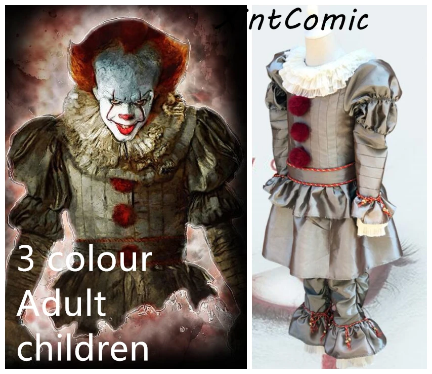

Joker Pennywise Cosplay Costume With Mask Stephen King It Chapter Two 2 Horror Clown Halloween Party Costume Prop mask