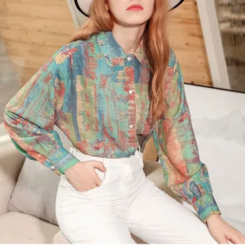 

XUXI 2019 New Abstract Personality Casual Impression Loose Female Long Sleeve Shirt FZ0203