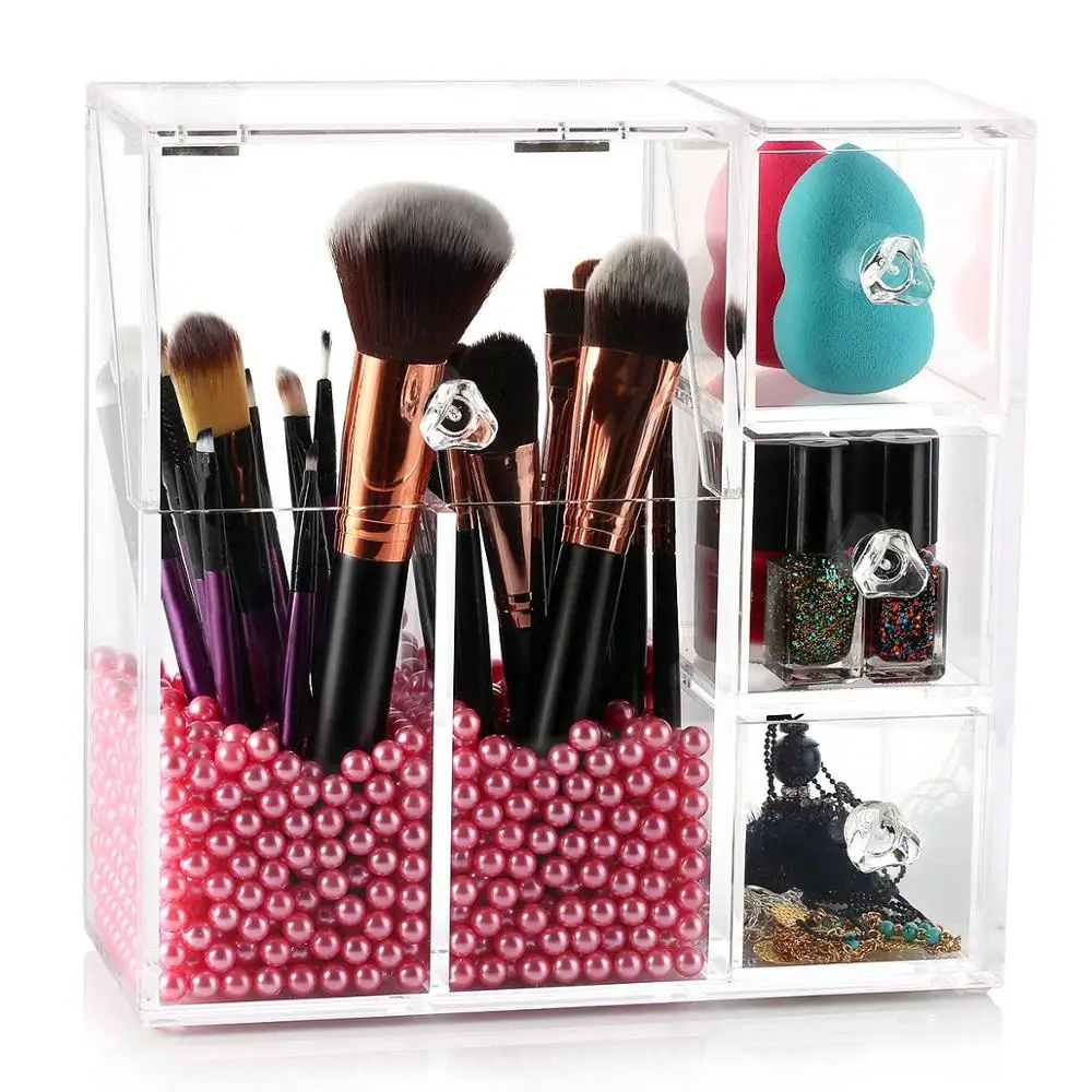  New Clear Acrylic Cosmetics Storage Box Makeup Brush Holder Jewelry Make Up Organizer For Office Su