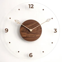 Home Living Room Decoration Wood Wall Clock Modern Design Acrylic 3D Stickers Kitchen Creative Wall Watch Room Wall Decor Silent
