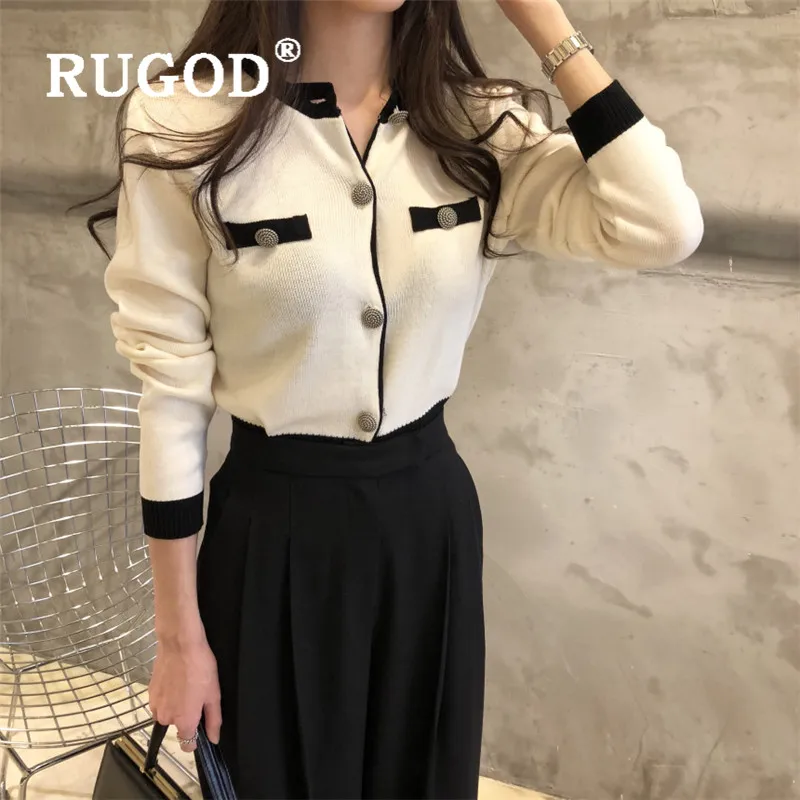 RUGOD 2019New Женский вязаный кардиган с О-образным вырезом и длинными рукавами Изысканный тонкий лоскутный свитер с пуговицами корейское шикарное элегантное модное пальто