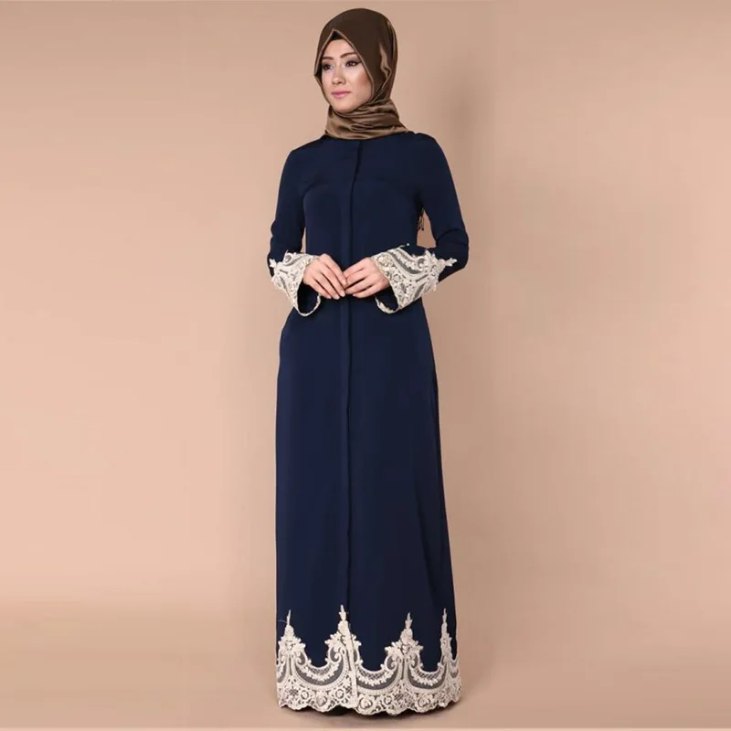 Арабская женская одежда мусульманская женская kebaya Дубай классное кружевное платье кафтан - Цвет: Синий