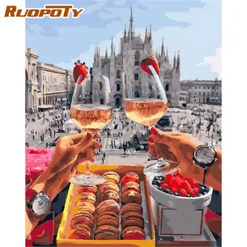 

RUOPOTY Drinking In Front Castle Landscape Painting By Numbers For Adults Children Handmade Unique Gift Diy Framed Home Decor