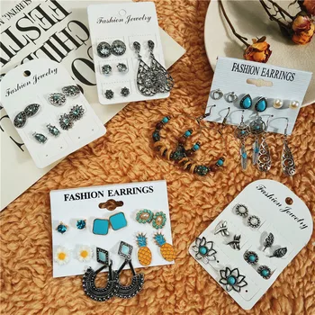

17KM VINTAGE Ethnic Earrings For Women 6Pcs/Set Fashion Fearther Retro Dangle Earring Set 2020 Vintage Acrylic Earrings Jewelry
