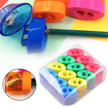 

12pcs Office School Handheld 2 Holes Makeup Pen Cute Pencil Sharpener Desktop Hand Crank Stationary Portable Gifts Tool For Kids