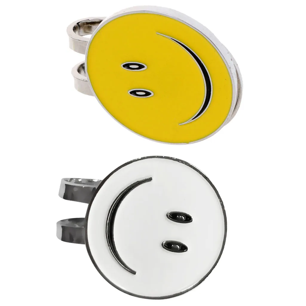 2Pcs Sturdy Smile Face Magnetic Hat Clip Golf Ball Marker Fit Golf Cap Visor