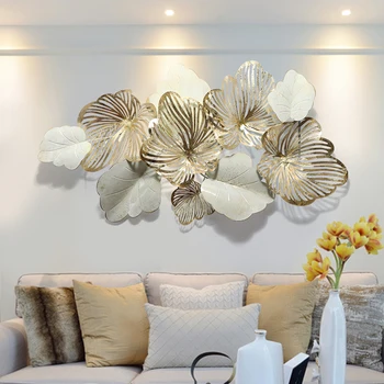 

European Luxury Wrought Iron Leaf Wall Mural Crafts Home Livingroom Sofa Background Wall Sticker Decoration Hotel Wall Hangings