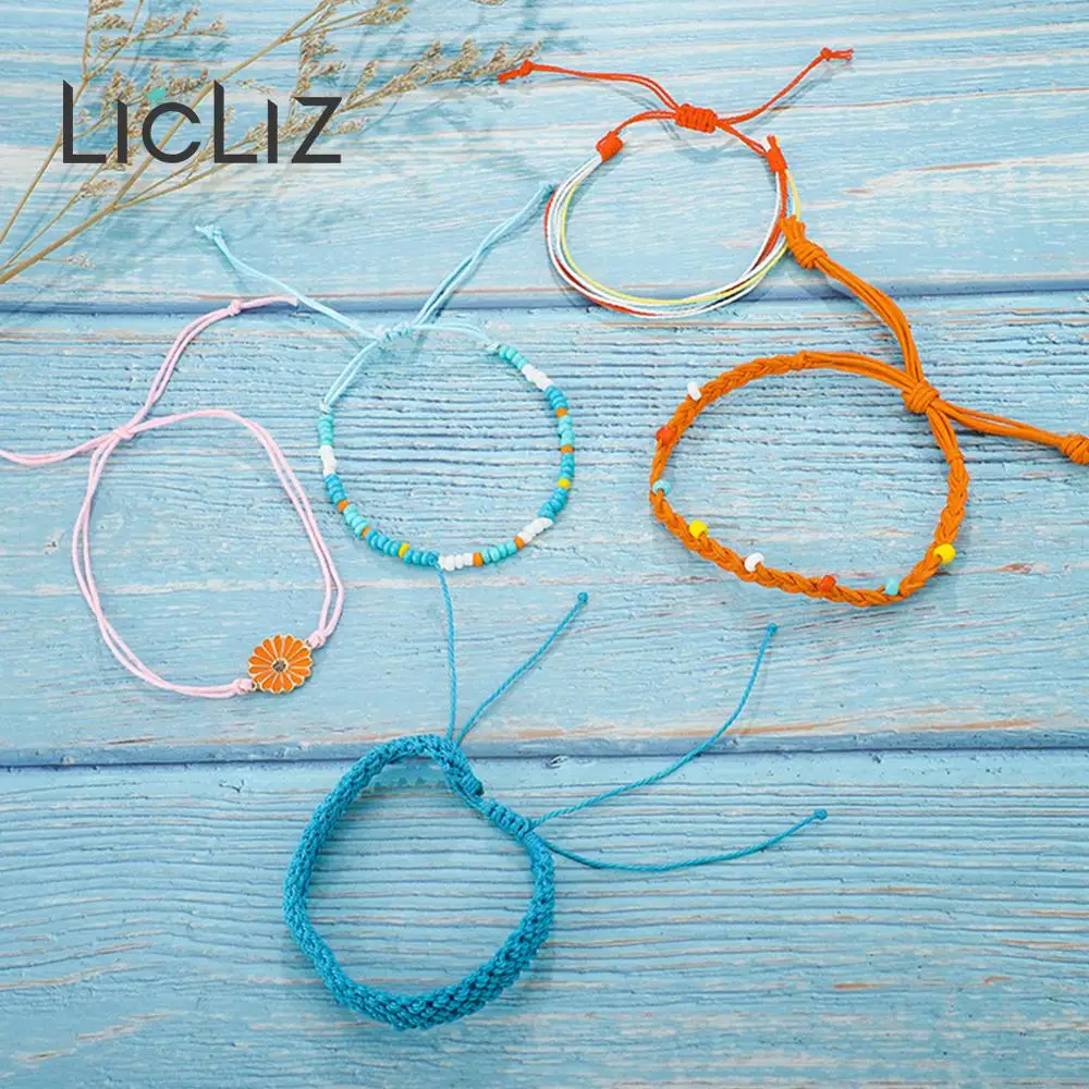 

LicLiz 2019 New Fashion Boho Rope Wrap Bracelet Set for Women 5 Colors 1 Set Handmade Weave Braided Bracelet Pulseras LPB0497A