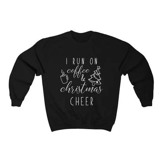Новинка, толстовка с надписью «i run on coffee& Christmas Cheer», пуловер, графические пуловеры, джемпер из чистого хлопка гранж, одежда унисекс, свитер, Топ - Цвет: Black-white txt