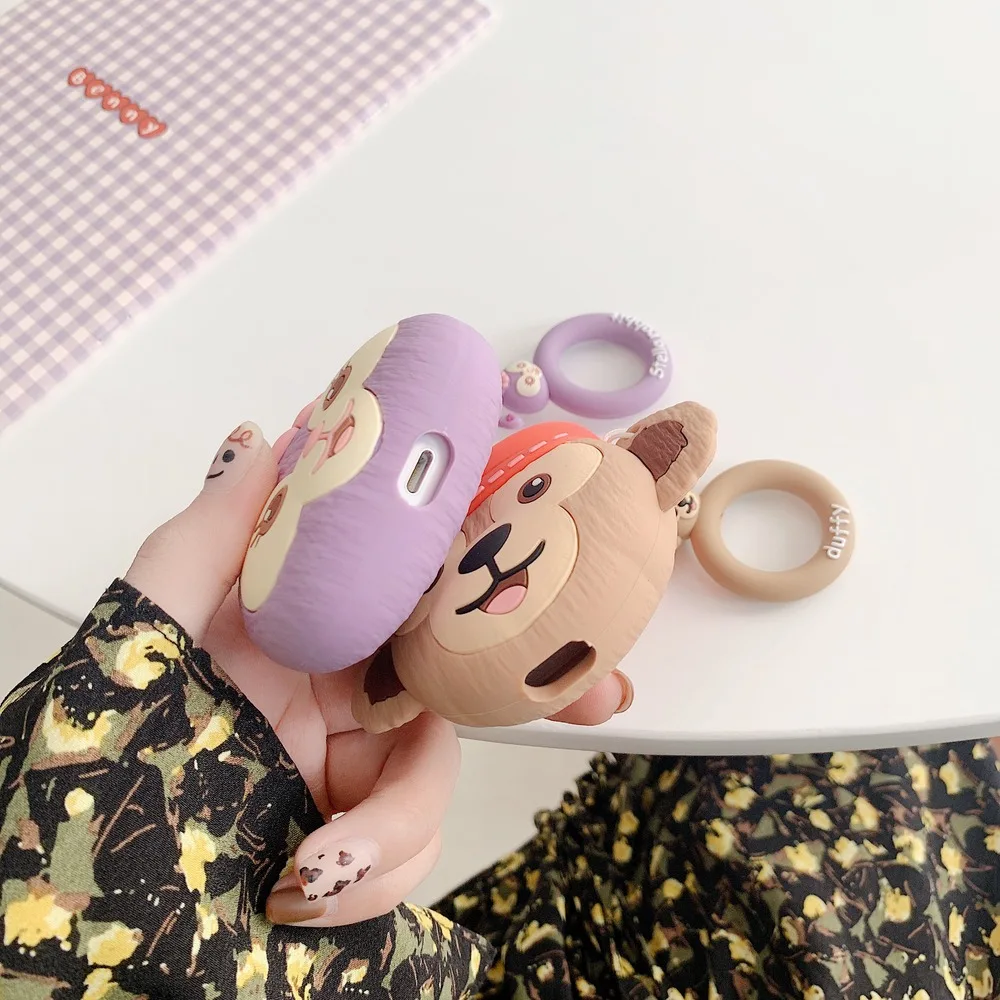 Мультяшный Bluetooth чехол для наушников Мягкий силиконовый Duffy Bear милые наушники в виде кролика чехол для AirPods 1 2 гарнитура с кольцом-ремешком