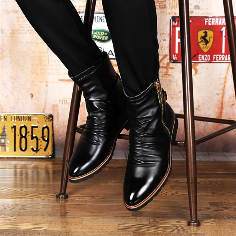 

New Men Winter Boots Men Leather Boots Snow Boots Safety Shoes Pointed Keep Warm Men Boots Work Shoes Autumn Winter Men Shoes