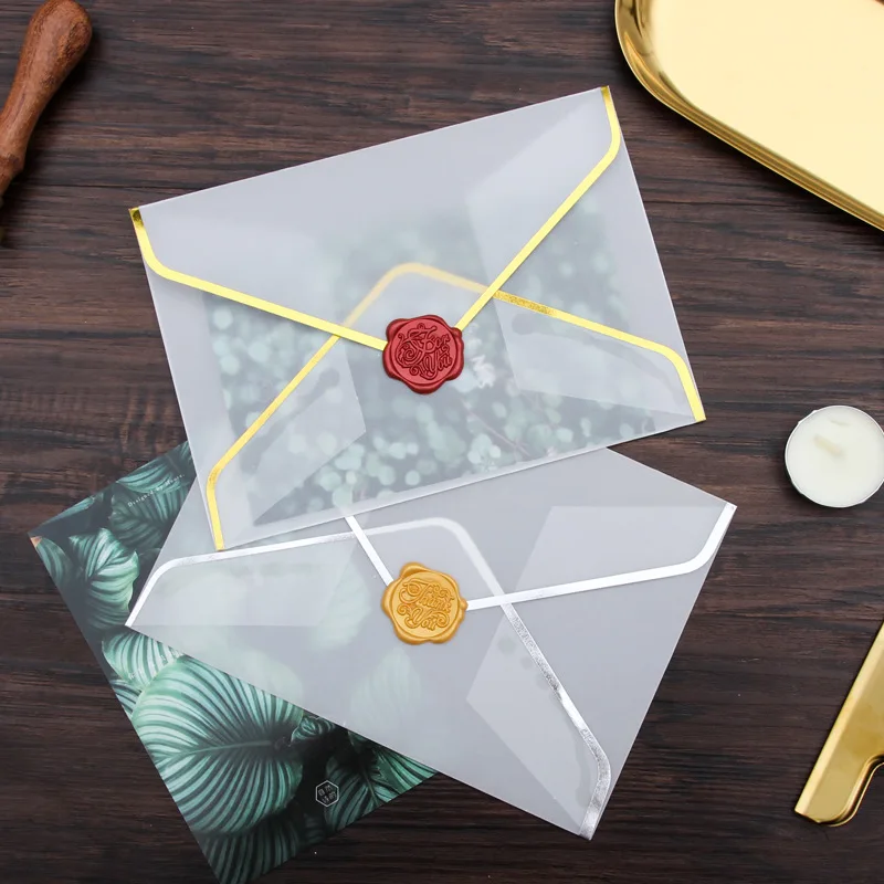  50Pcs / Set of Hot Stamping Paper Envelopes Transparent Paper Envelopes Wedding Invitation Annivers - 4000529647482