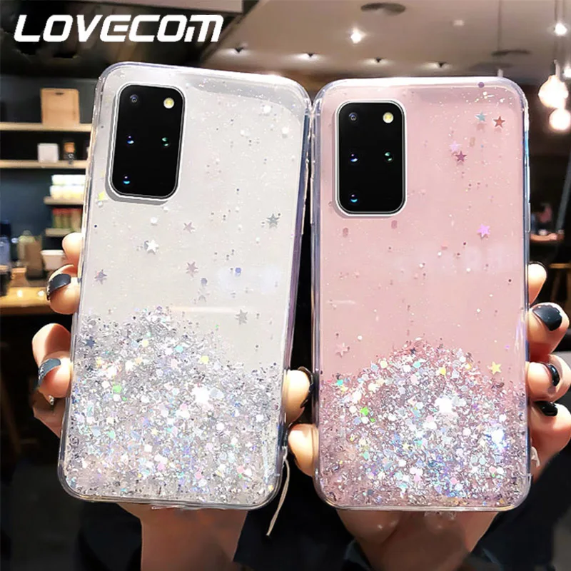 Прозрачный чехол LOVECOM с градиентными блестками и звездами для Samsung S20 Ultra S10e S10 S9 S8