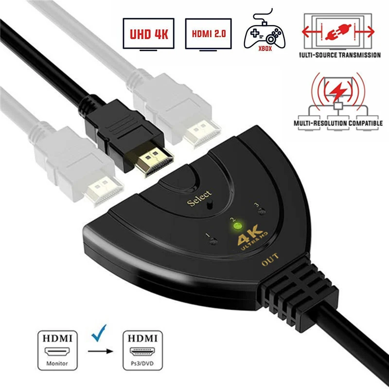 3 порта 4 к HDMI 2 0 кабель автомобильный делитель коммутатор 3x1 адаптер концентратор