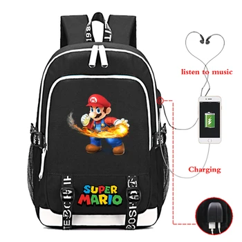 

So Cute Hot Super Mario USB Charge School Bag Students Boys Girls School Bag USB High Quality Practicality Fashion Backpack