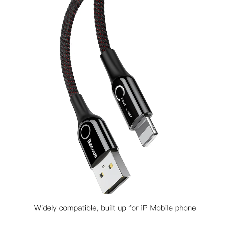 Светодиодный usb-кабель Baseus для iPhone XS Max, XR, X, 8, 7, 6, 6S Plus, SE, автоматическое отключение, 2.4A, кабель для быстрой зарядки, кабель для передачи данных