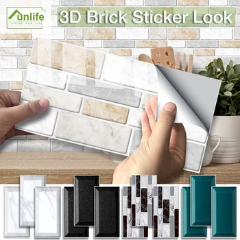 

Funlife20x10cm Green Black white Waterproof Tile stickers Turquoise Terrazzo DIY Peel and Stick Bathroom Kitchen Wall Stickers