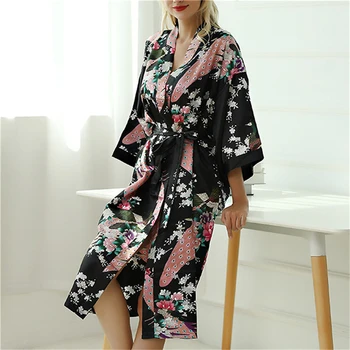 

Women Floral Printed Nightgown Ladies Autumn Calf Length Half Sleeves Sleepwear Bohemian Fashion Female Bathrobe