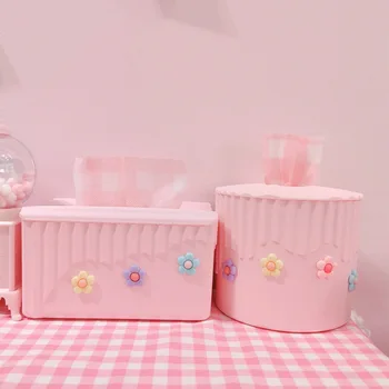 

Pink Tissue Box for Removable Tissue Roll Paper Small Flower Containers for Roll Paper Towel Dispenser Kitchen Napkins Holder