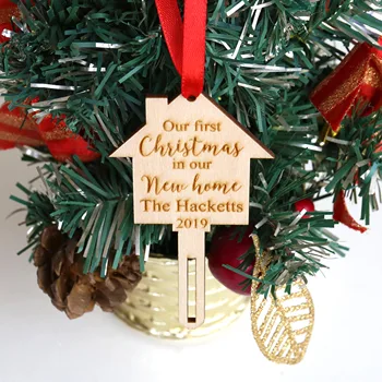 

Customize Key shape ornament , First Christmas in Our New Home,Engraved Wooden Celebration Tree Decorations Hanging House Gift