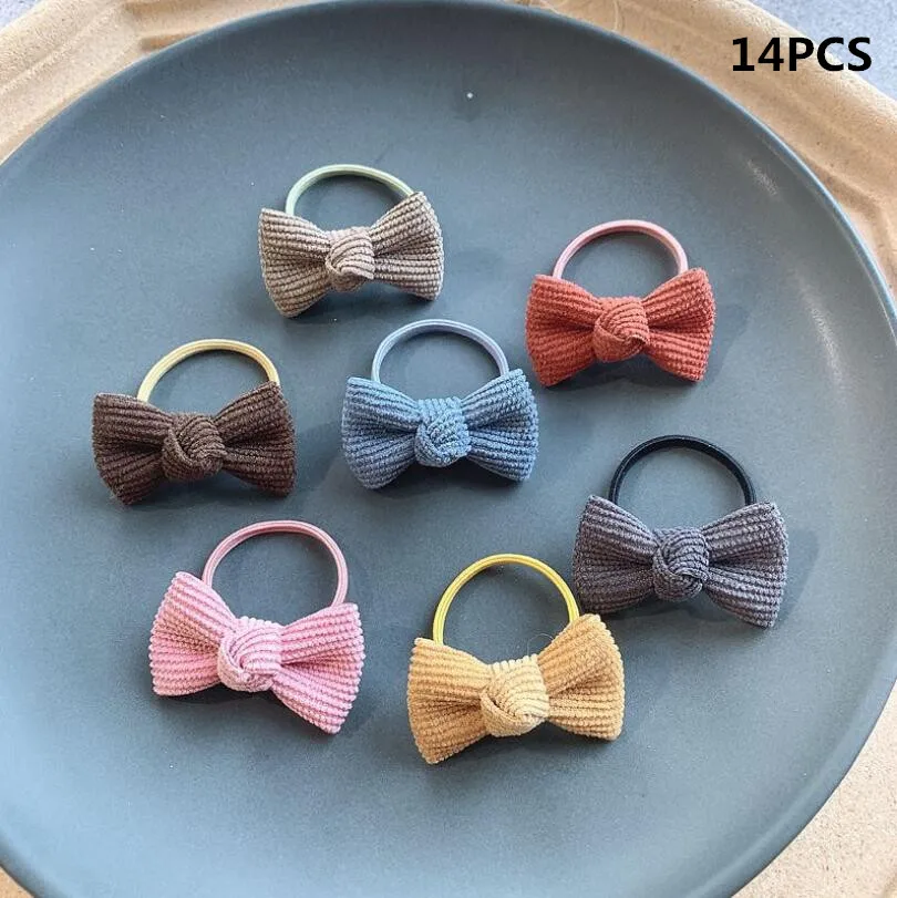 J-14PCS 8/10/12/24 шт. Девушка Дети резинки для волос заколка эластичная резинка для волос резинки милый резинка для волос с бантом, Детские аксессуары для волос, лента для волос - Цвет: J-14PCS