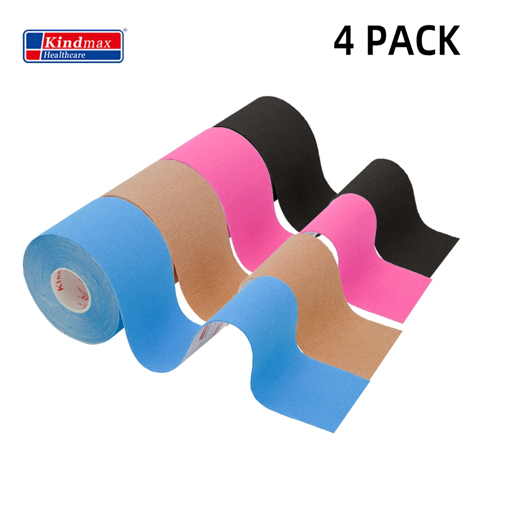 

4 Rolls Cotton Kinesiolog Tape 5cm Waterproof Elbow Knee Pads for Muscle Support and Pain Relief