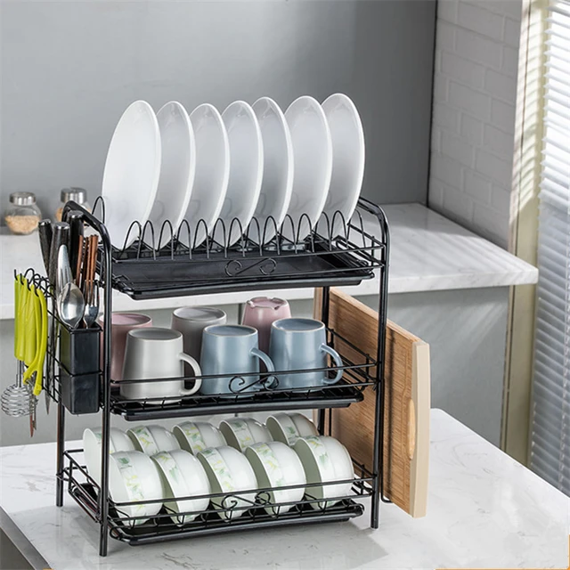 2/3 Tiers Dish Drying Rack Holder Basket Plated Iron Home Washing