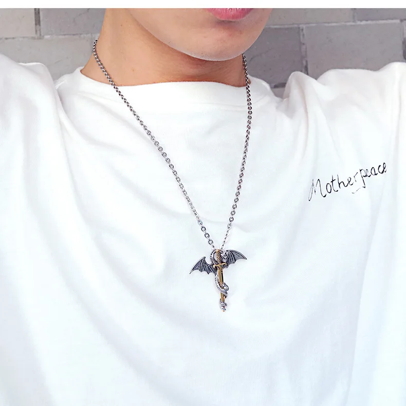 OPK Creative Accessories Necklace Dragon Sword Cool Titanium Steel Men Pendant Store Recommendations Go to Friends
