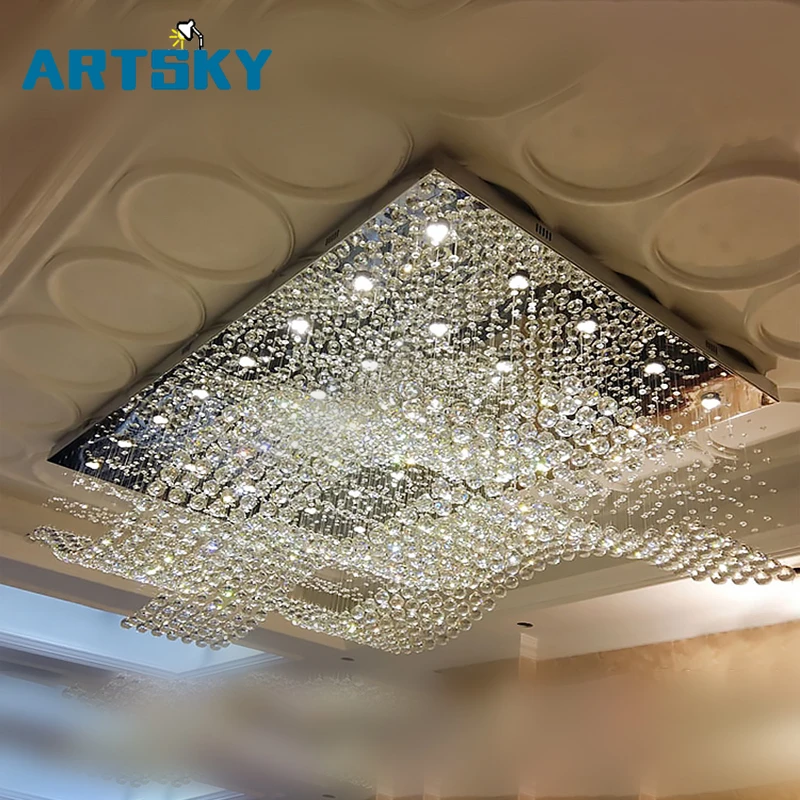 

Modern Luxury Double Wave Curtain LED Crystal Chandelier for Hotel Lobby