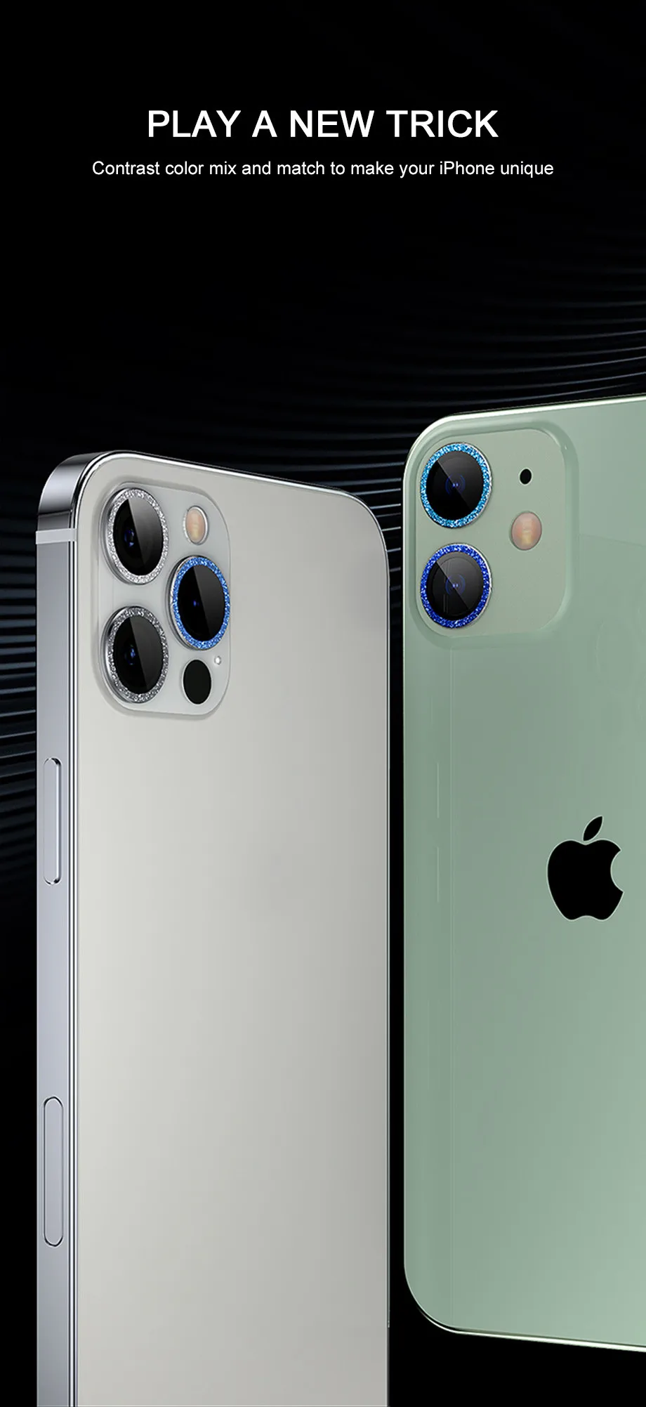 Diamond Glitter Camera Lens Protector On For iPhone 13 12 11 Pro Max Mini Metal Ring Lens Glass On iPhone 13 Pro Max Protective