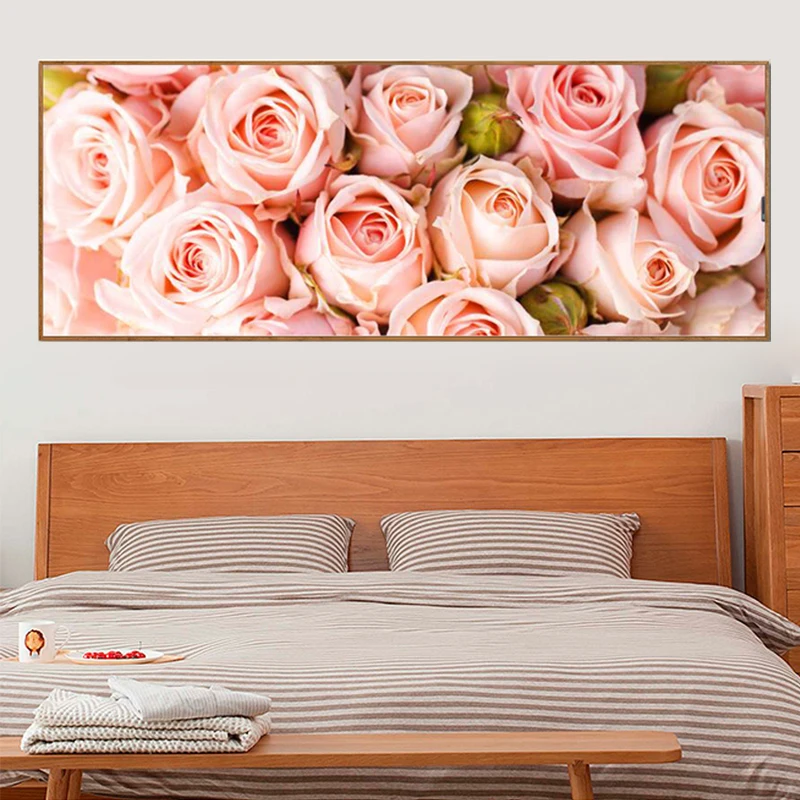 Goede Volledige Diamant Schilderij 128X48 Cm Roze Roos Patroon Decoratieve Schilderen Strass Handgemaakte Mozaïek, Bloemen, diy Diamant Borduurwerk