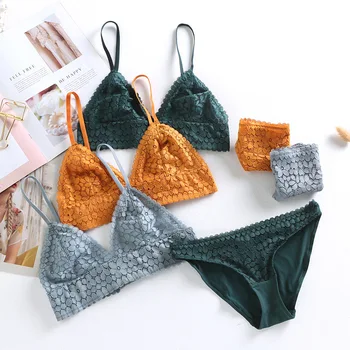 

Sexy Lace Bra Set No Padded Triangle Seamless Lingerie Panties Underwear Bralettee Briefs Set Ultra Thin Sexy нижнее белье