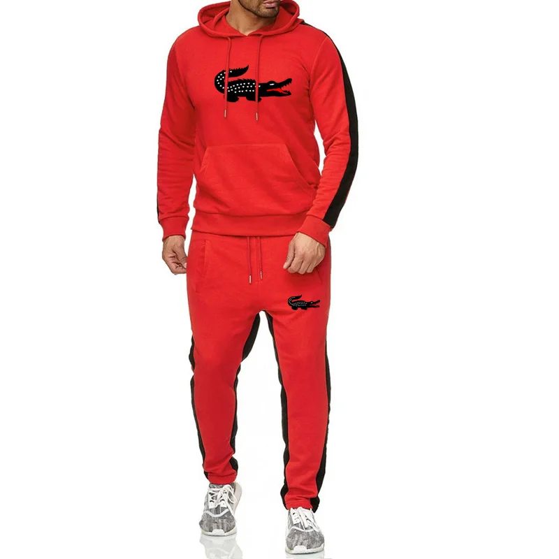 Брендовый мужской спортивный костюм с крокодилом chandal hombre, толстовка с капюшоном+ спортивные штаны, теплая флисовая Мужская спортивная одежда, плотный костюм 3XL
